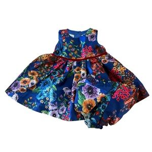 Pippa & Julie Brocade Dress With Diaper Cover Blue Size 6 Months